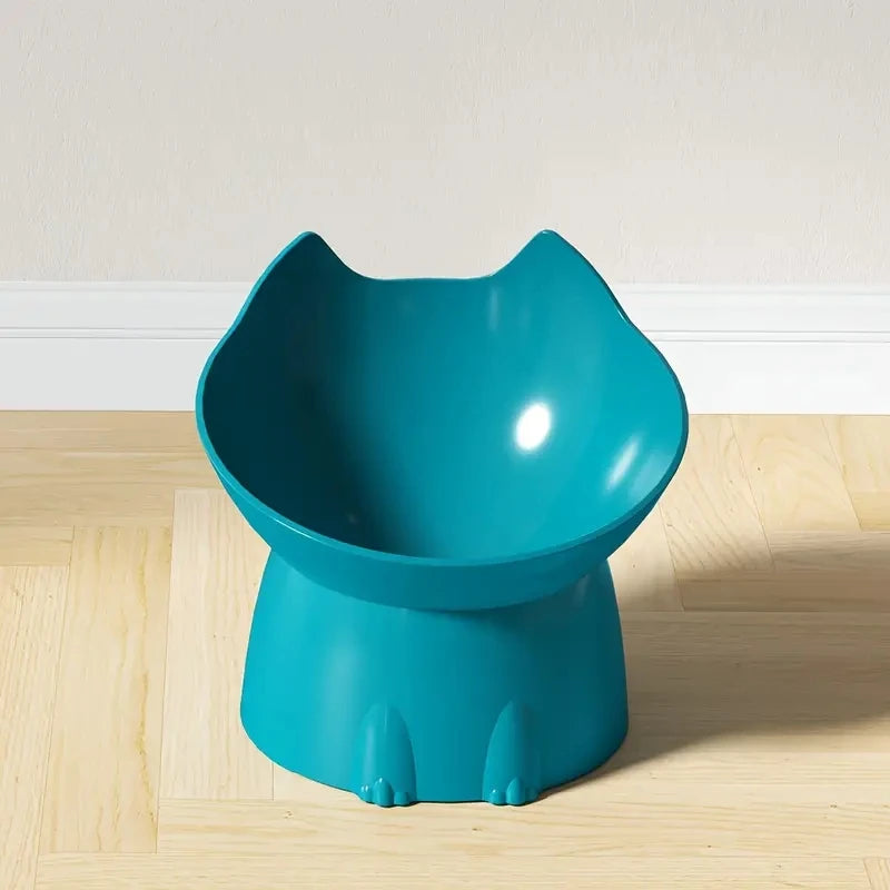 Elevated Cat Bowl, Anti-Tip Raised Pet Feeding Dish with Tilted Edge, Neck and Spine Protection Kitty Food Bowl, Plastic