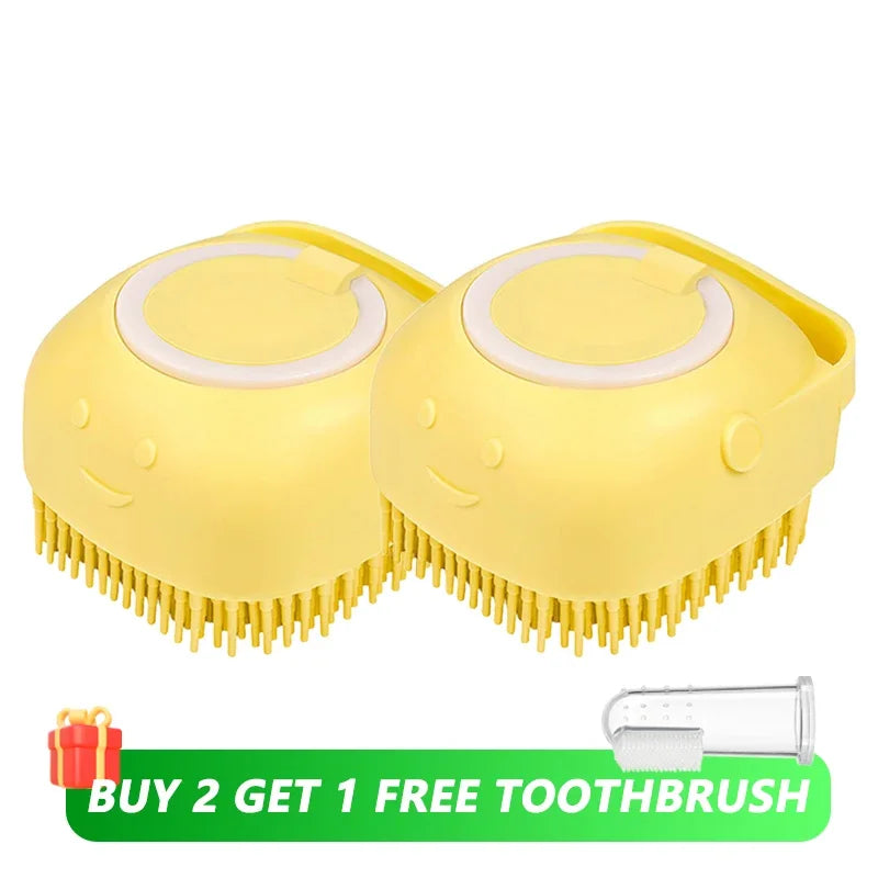 Silicone Pet Bath &amp; Massage Brush with Shampoo Dispenser