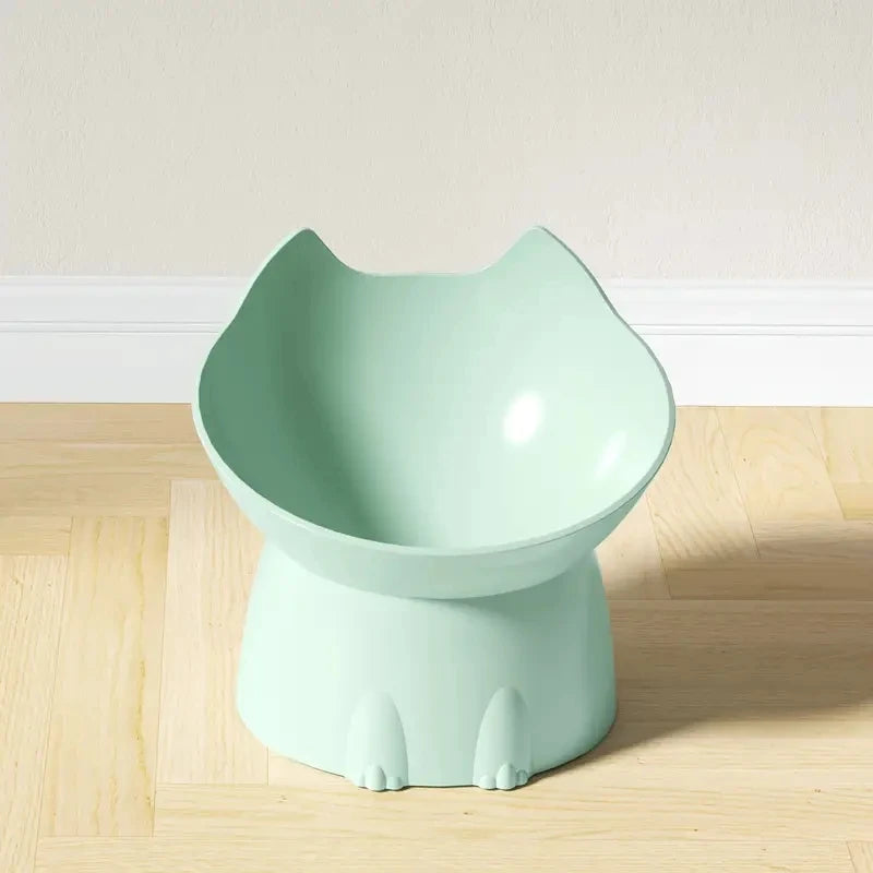 Elevated Cat Bowl, Anti-Tip Raised Pet Feeding Dish with Tilted Edge, Neck and Spine Protection Kitty Food Bowl, Plastic