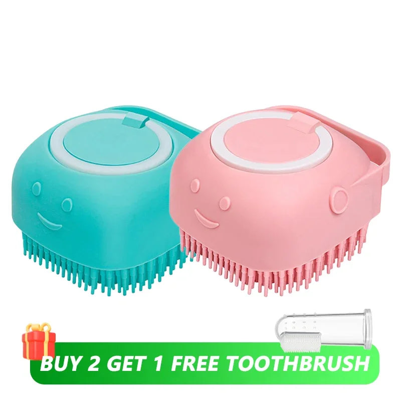 Silicone Pet Bath &amp; Massage Brush with Shampoo Dispenser