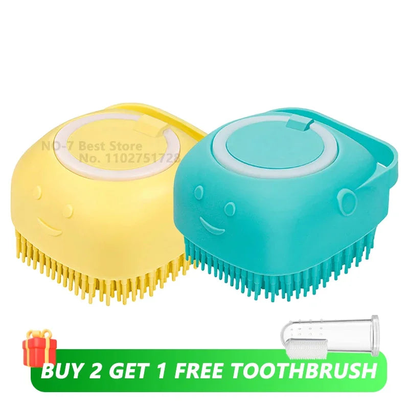 Silicone Pet Bath &amp; Massage Brush with Shampoo Dispenser