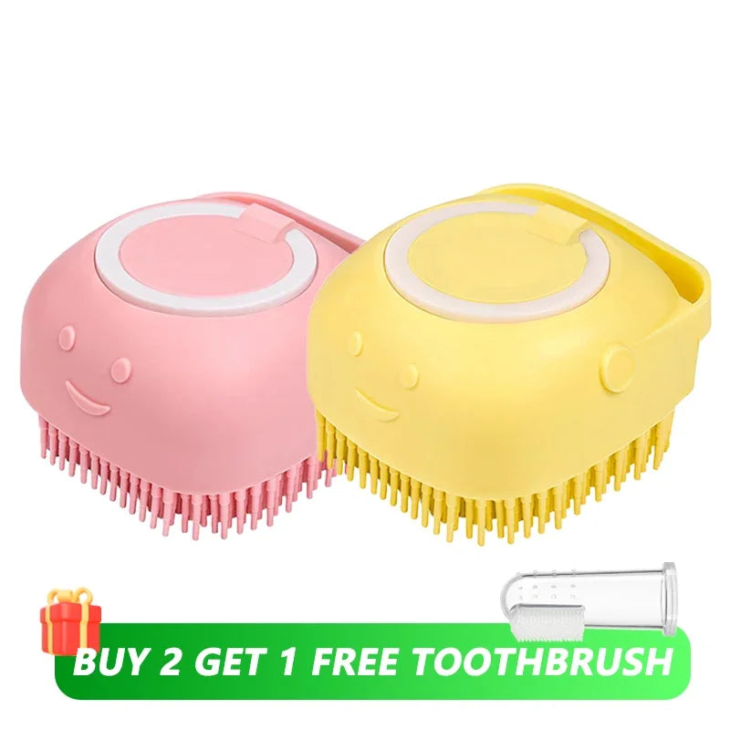 Silicone Pet Bath &amp; Massage Brush with Shampoo Dispenser