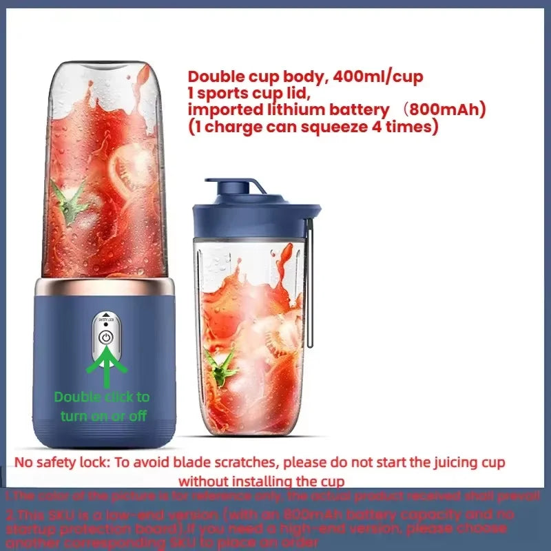 Portable Electric Juicer Cup, USB Rechargeable Personal Blender with Automatic Pulp Ejection, 500ml Capacity