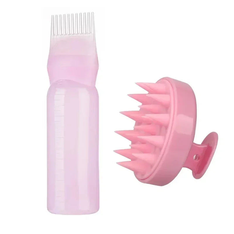 Refillable Hair Dye Applicator Comb - Pump-Action Scalp Massage Brush, 180ml