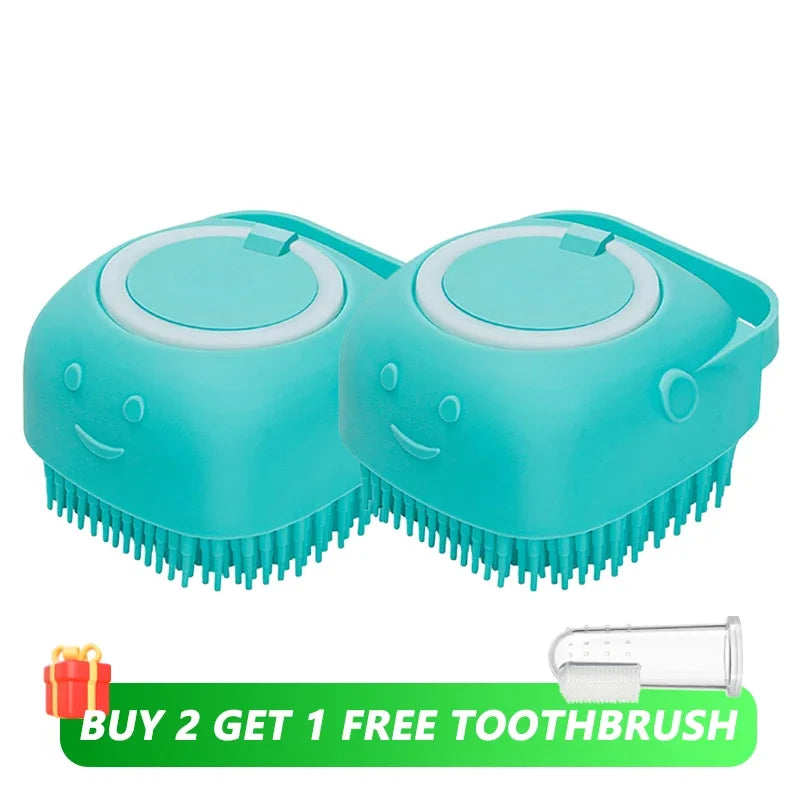 Silicone Pet Bath &amp; Massage Brush with Shampoo Dispenser