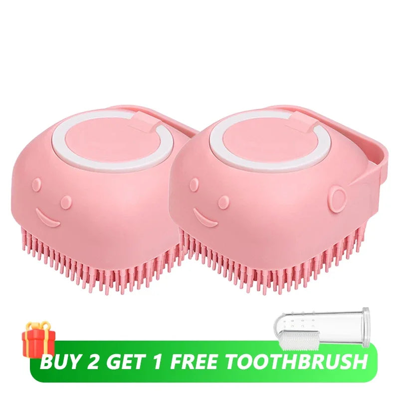Silicone Pet Bath &amp; Massage Brush with Shampoo Dispenser